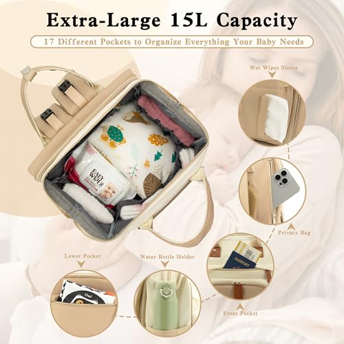 Image of DERJUNSTAR Large Diaper Bag Backpack | Insulated Bottle Holders, USB Charging Port, Travel Design, For Mom & Dad