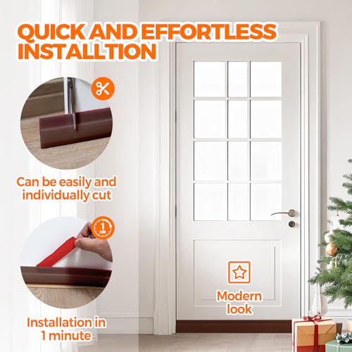 Image of Holikme Door Draft Stopper Under Door Draft Blocker Insulator Doors Sweep Weather Stripping Noise Stopper Strong Adhesive, Brown (Pack of 2)