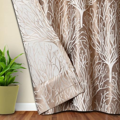 Image of Homestan Jacquard Woven Window Curtains 5 Feet Long Set of 1 for Home Decor (5 X 4 Feet, Light Brown)