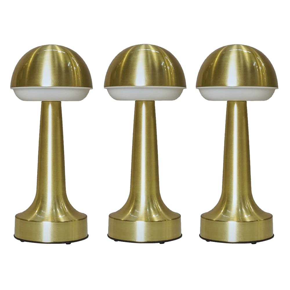 MiniSun | Contemporary Wireless Brass Touch Table Lamps with Integrated Rechargeable LED Mood Light | Home Décor, Bedside & Desk Lamp | Set of 3