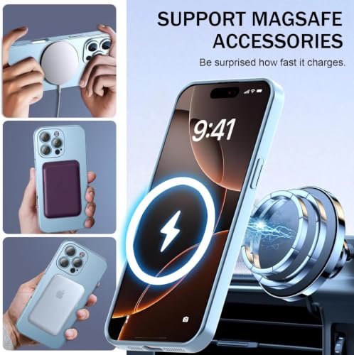 Image of DIZORO Magnetic Case for iPhone 14 Pro Max Cover [Compatible with MagSafe][Built-in Camera Lens Protector] Slim Soft Silicone Bumper Shockproof Metallic Luster Back Cover Phone Cases (Sierra Blue)