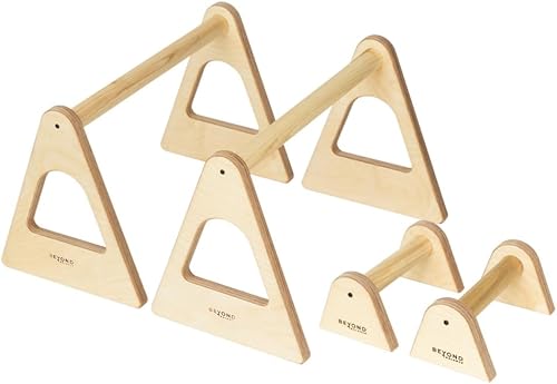 Vista 3 de Beyond Balance Wood Parallettes Push-up Bar Dip Station for Gymnastics Calisthenics Acrobatics Handstands Planche Push-ups L-sits Dips