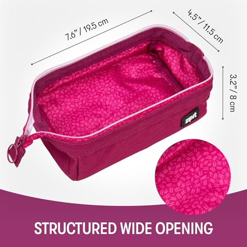 Image of ZIPIT: Lenny Pencil Case - Pink - Large Storage Capacity Zipper Pouch, Makeup & Stationery Bag, School-Travel, Washable Polyester, Kids-Teens-Adults