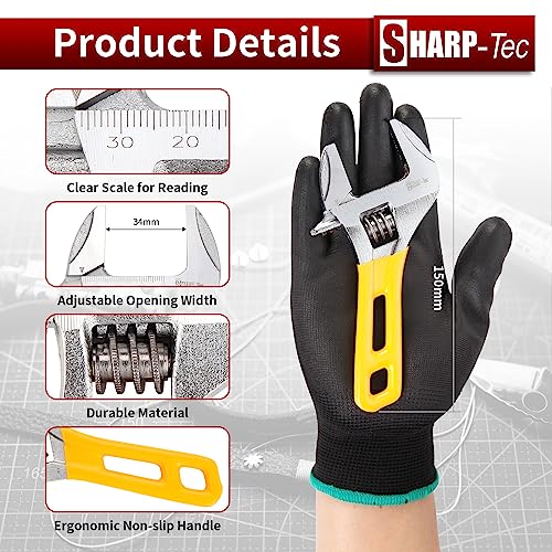 Sharp-tec Adjustable Spanner 6-inch/150mm, Stubby Slim Thin Plumbers Wrench - Image 2
