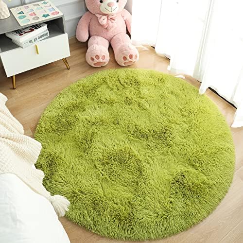 Chicrug Fluffy Green Round Area Rugs for Girls Bedroom, 4x4 Feet Shaggy Circle Area Rug for Living Room, Soft Fuzzy Carpets for Princess Room, Cute Rug Kids Circular Playmats for Baby Nursery Home 2 51sLmMZqfLL. AC
