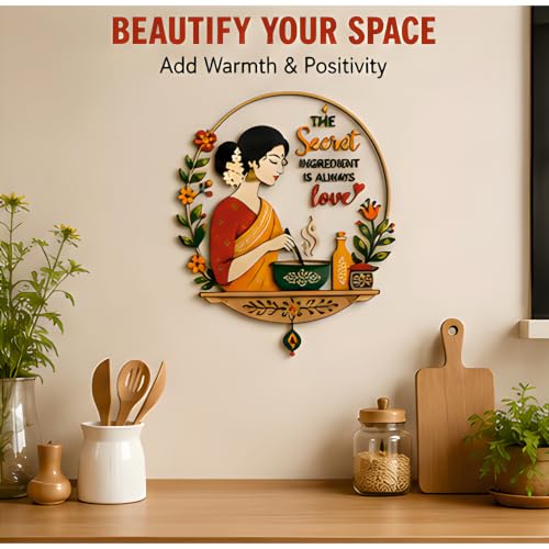 Image of Kitchen Wall Decor | 12 Inch Wooden Wall Hanging with inchThe Secret Ingredient Is Always Love inch Quote | Decorative Wall Art for Kitchen, Dining Room, Cafe & Housewarming Gift