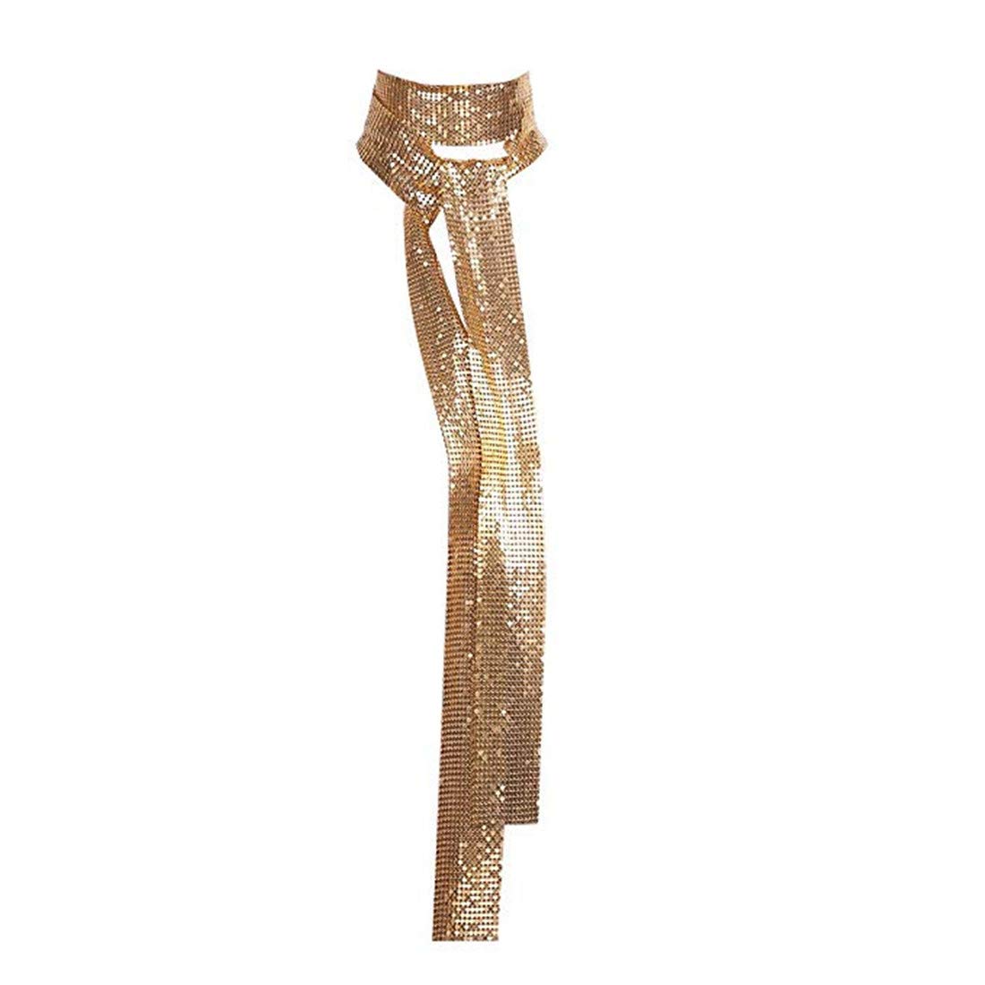 Skugal Women's Gold Glitter Sparkle Metal Sequins Neck Tie Scarf Club Party Evening Long Thin Skinny Tie Shawls Neckerchief, One Size