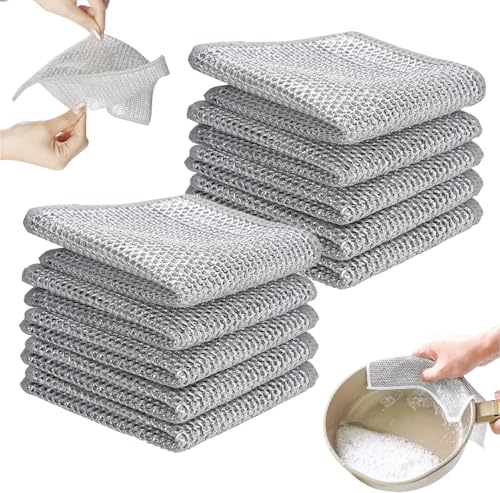 JSSFSS Multifunctional Non-Scratch Wire Dishcloth - 2025 New Steel Wire Dish Towel for Wet and Dry Wire Dishcloth for Dishes Sinks Counters Tops of Stoves(25X25CM)