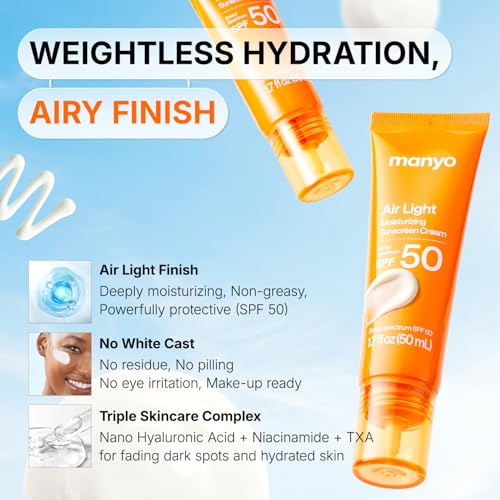 ma:nyo MANYO Air Light Moisturizing Sunscreen Cream,SPF 50,Lightweight, No White Cast,TXA & Hyaluronic Acid for Soothing and Glow, korean sunscreen, 1.69 fl.oz (50ml)