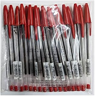 BIC Cristal ORIGINAL Medium Daily BALLPOINT PENS Biros 1.0 mm Everyday Essay Writing Home School Office Stationery Supplies Clear Barrel 4 Colours BLACK RED BLUE GREEN RGB Stick Pen (RED, 20 X PENS)