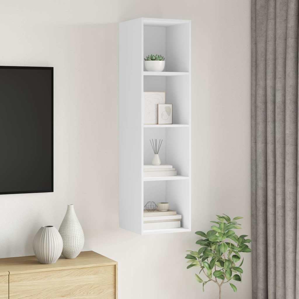 Mueble de TV blanco 37 x 37 x 142,5 cm, mueble de TV colgante de madera con 4 compartimentos, diseño moderno y construcción robusta para salón, dormitorio, oficina