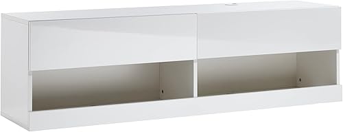 MMT Furniture Designs Ltd Soporte de TV con luz LED azul de 55 pulgadas, soporte de TV brillante flotante montado en la pared, estante de TV para