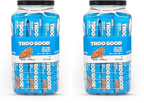 Image of TROOGOOD Millet Chikki Jar (50 Pcs, 15g Each 750g) | Rich in Fibre and Protein | No Added Preservatives and Colours | Sweets | Made with Jaggery | High Energy Nutrition Bars | Office, Kids & Daily Use