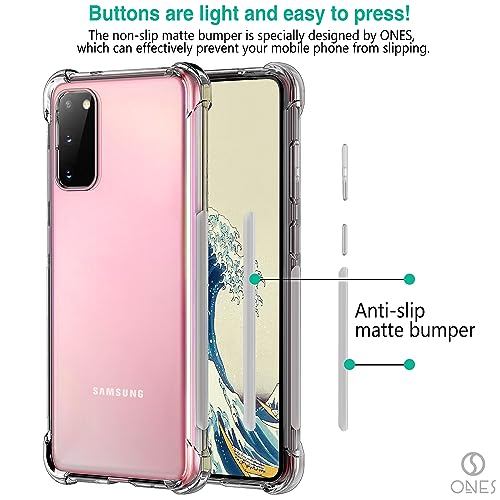 Image of ONES Samsung Galaxy S20 Crystal Clear Case, Shockproof Airbag Protective Case, Raise Edge Protect Camera & Screen, Transparent TPU Bumper Slim Thin Flexible Cell Phone Silicone Cover for Men Women