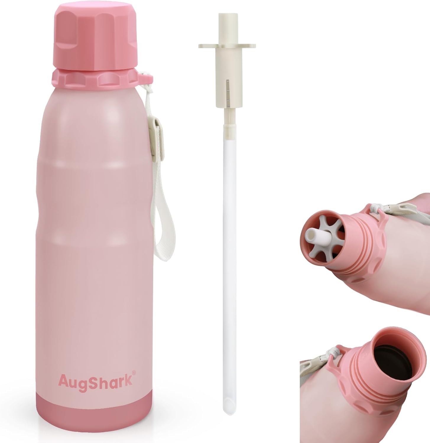 20oz Water Bottle Insulated with Straw & Handle Double Wall Vacuum Stainless Steel Water Flask Keep Cold 24h Hot 12h for Sports, Travel, School (Pink)