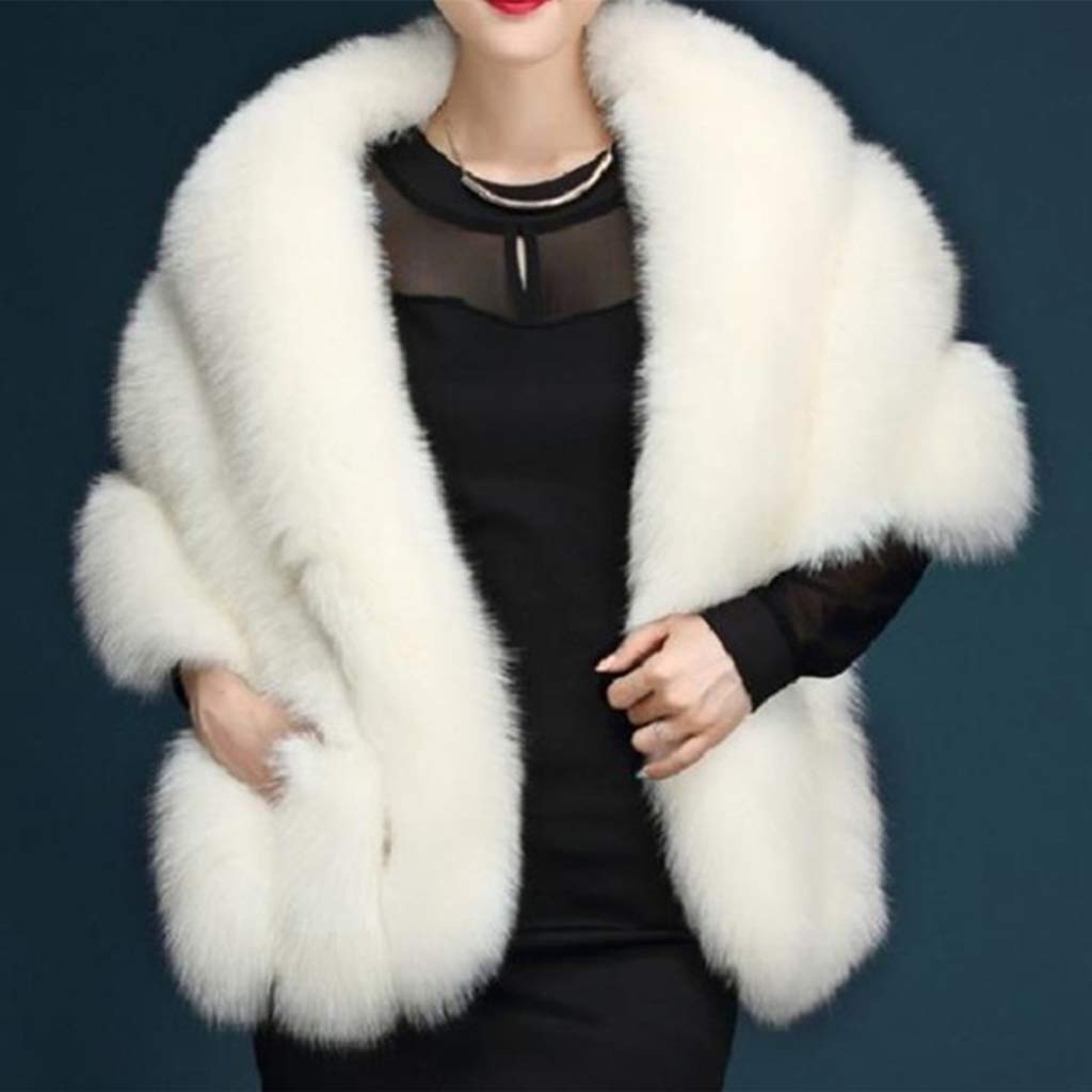 Lussuoso mantello invernale da donna, con collo a V, scialle avvolgente, stola, mantello da sposa, per abiti da sposa, ganci da parete in legno