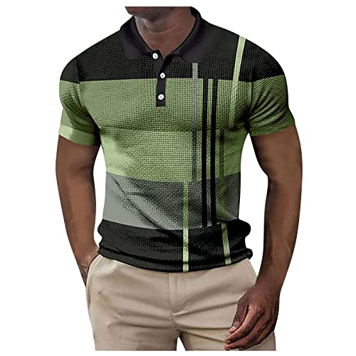 Zyxtim Men's Short Sleeve Polo Shirt Waffle Knit Button Up Colorblock Stylish Classic Fit Lapel Work Sports Golf Tee Tops Green #TOP1