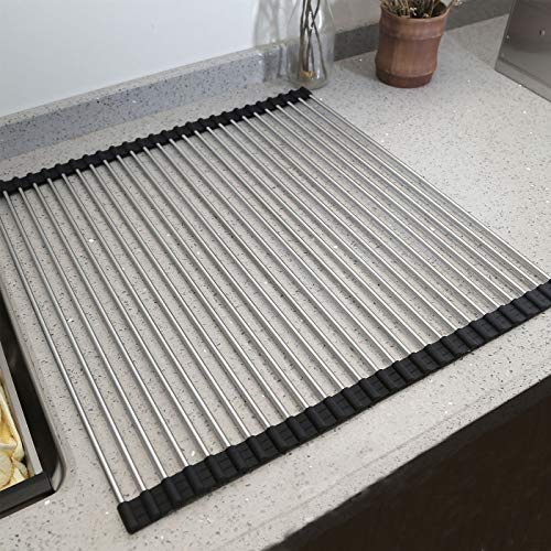 Image of Ahyuan Dish Drying Rack Roll up Sink Drying Rack Dish Rack Dish Drainer Over The Sink Dish Drying Rack Dish Drainers for Kitchen Sink Counter Foldable Stainless Steel Dish Drying Rack (18''x14.2'')