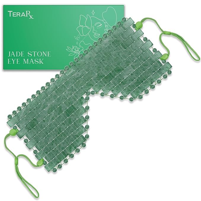 TeraRX Jade Eye Mask for Facials Authentic Jade Mask Beaded Facial Eye Covers with Adjustable Straps for Relaxation & Skincare Natural Stone Relief for Puffiness Dark Circles & Facial Tension