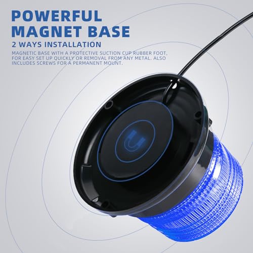 Image of Blue LED Beacon Lights 12-24V Warning Safety Flashing Emergency Roadside Strobe Mini Light Bar with Magnetic Base for Snow Plow Truck Construction Vehicles Forklift Tractor Golf Carts 1-Pcs