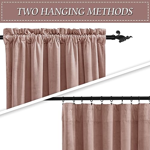 Image of RYB HOME Velvet Curtains 90 inches Long, Rod Pocket Soft Fabric Room Darkening Curtains & Drapes for Kids Girls Dormitory, Dusty Pink, W 52 x L 90 inches, 2 Panels Set | Thermal Insulated, Privacy, Sunlight UV Heat Blocking, Luxurious Decor, Dining Room Nursery, Rod Pocket, W52 x L90, 2 Panels