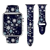 Winter Christmas Snowflakes Watch Band Compatible With Apple Watch 38mm 40mm 41mm For Women Men,Adjustable Replaceable Soft Silicone Smartwatch Straps for iWatch Series SE 10 9 8 7 6 5 4 3 2 1