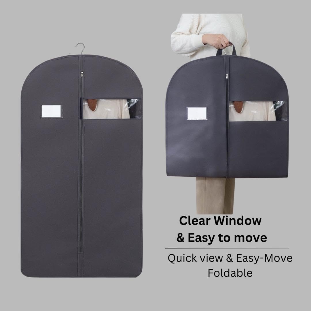 Bolsas de ropa de 43 pulgadas para colgar ropa, bolsas de traje para hombres de viaje con coche, bolsas de ropa para almacenamiento con asa, ventana transparente y etiqueta de nombre