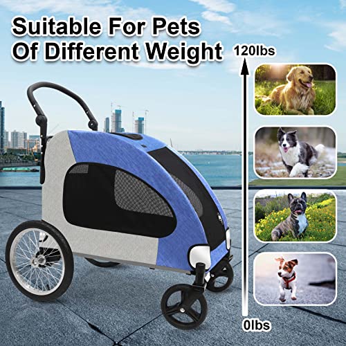 Dog Stroller, Pet Stroller For Large Dogs With 4 Wheels Foldable Cart, Adjustable Leather Handle & Breathable Mesh Skylight, Dual Zipper Entry Suitable For Small Medium Large Pets Up To 120Lbs #TOP3