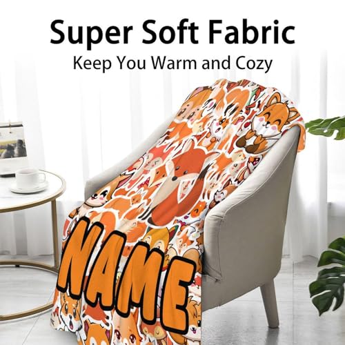 Mercuryelf Custom Fox Throw Blanket - Orange Soft Fuzzy Throws Gift for Girls Boys - 40x50 Inches Small Cute Blankets for Travel, Office