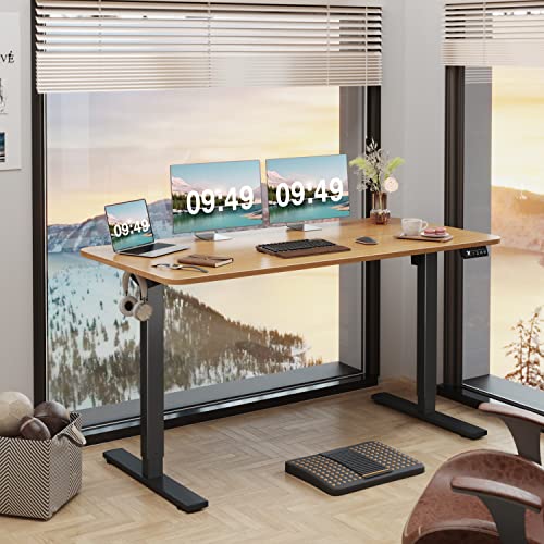Furmax Electric Height Adjustable Standing Desk Large 55 x 24 Inches Sit Stand Up Desk Home Office Computer Desk Memory Preset with T-Shaped Metal Bracket, Maple