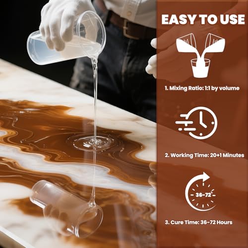 Table Top Epoxy Resin, Crystal Clear Resin Epoxy Kit 1 Gallon Kit with UV Resistant, High Gloss, Food Safe, Easy 1:1 Ratio for Table Tops, Woodworking, Bar and Surface Coating - Image 5