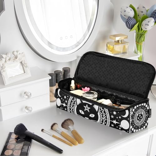 Bolsa organizadora para herramientas de cabello 2-en-1 con base resistente al calor removible para planchas y rizadores, portátil estilo cristal retro Moon Cat miniatura 7