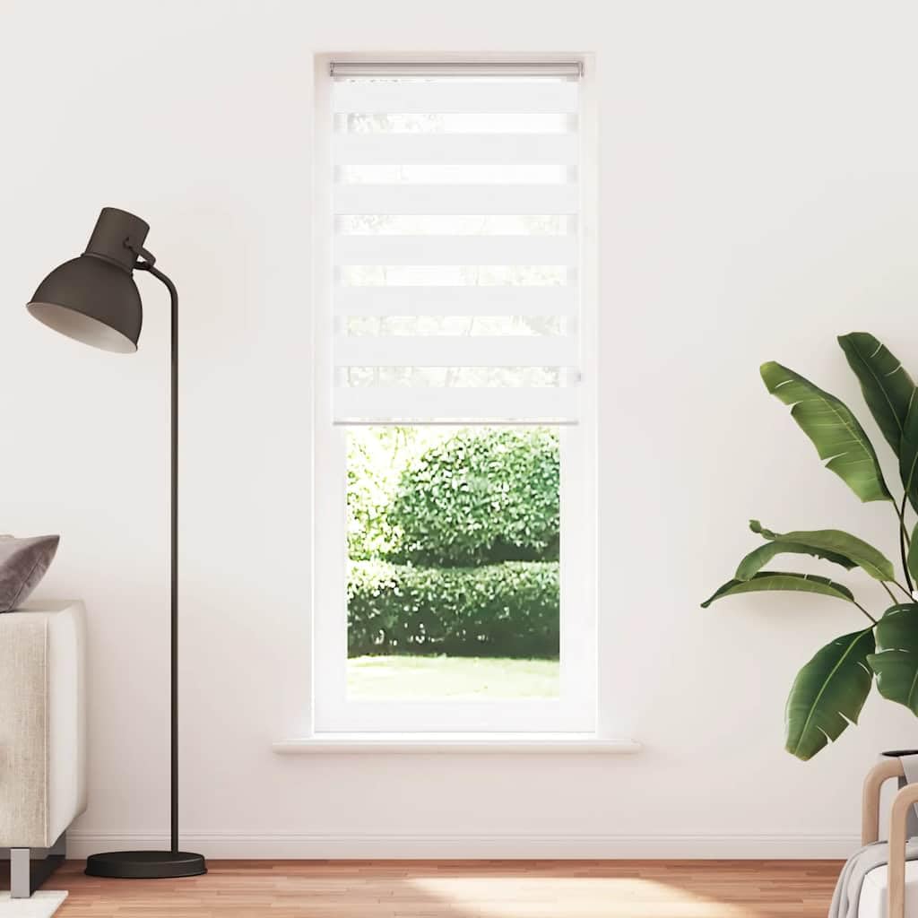 Store Enrouleur Zèbre Blanc 75x200 cm, Rideau Jour Nuit Tamisant et Occultant en Polyester pour Fenêtre, Montage sans Perçage ou avec Vis, Idéal pour Salon, Chambre et Bureau