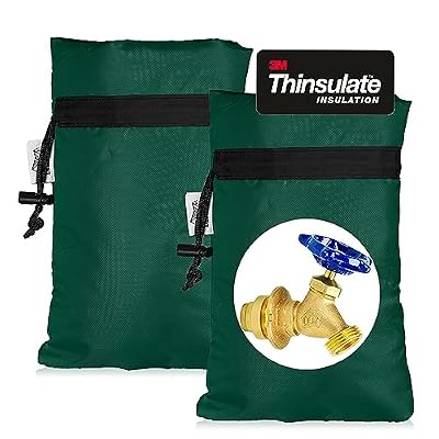 Enlarge Outdoor Faucet Cover for Winter Freeze Protection, 3M Thinsulate, 10"H x 6.3"W Hose Bib Covers for Wall Taps Outside, Waterproof & Frost Free Insulated Spigot Cover, 2 Pcs Faucet Socks - Green