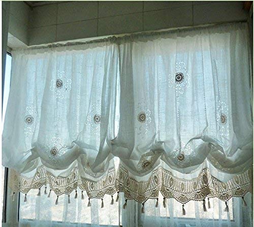 Pastoral Adjustable Balloon Curtain Combined Hand Crochet Greece Style Off-White