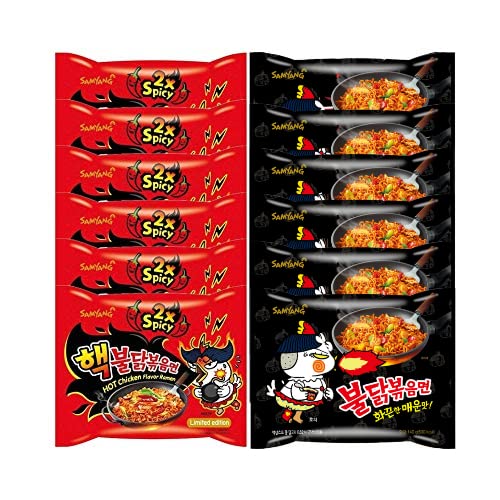 Samyang Ramen - 6 x140g Double Spicy - 6 x140g Original Spicy - 6 Paar Stäbchen - AiMi Asia Box Cover