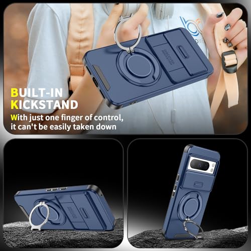 Coque Google Pixel 8 Pro avec support rigide anti-rayure et bleu - 4