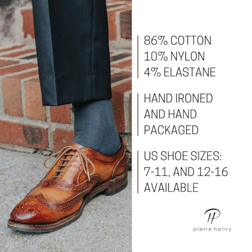 Pierre Henry Over the Calf Socks for Men | Formal Colors - All Solids | Design to Stay Up 12+ Hrs | Sizes 7-11 and 12-164