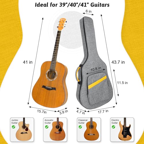 Image of LETSROCK 39 40 41 Inch Acoustic Guitar Case, Guitar Case with 0.5 Inch Waterproof Thick Adjustable Shoulder Strap Guitar Case Gig Bag with Back Hanger Loop, Gray