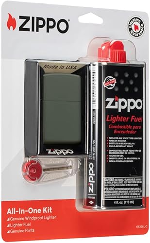 Miniatura 12 de Zippo Kit todo en uno con encendedor negro mate resistente al viento Negro,Cobrizo cepillado,Kit Plata,Verde,https://www.amazon.com/dp/undefined