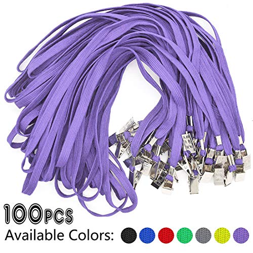 Cordones negros, paquete de 100 unidades de cordón plano con clip para el cuello, con insignia de Bulldog Clip