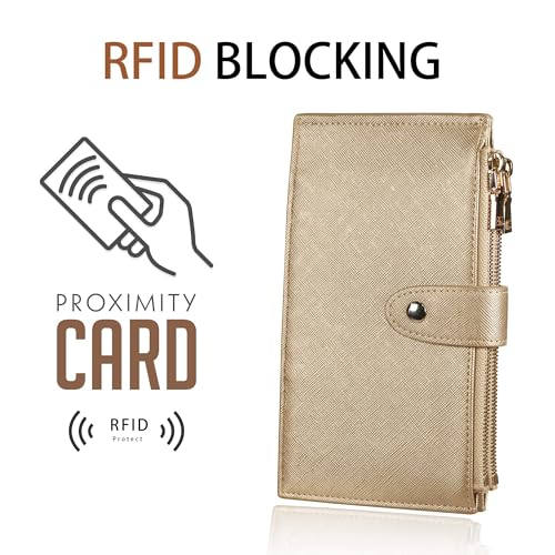 Image of Travelambo RFID Wallet Women Large Size Bifold Multi Card Wallet Case with Zipper Pocke Credit Card Holder for Women