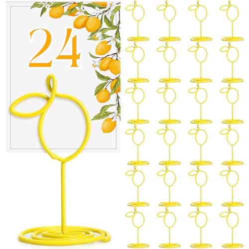 AceOrbit 24 Pcs Lemon Table Number Holders Yellow Place Card Stand Party