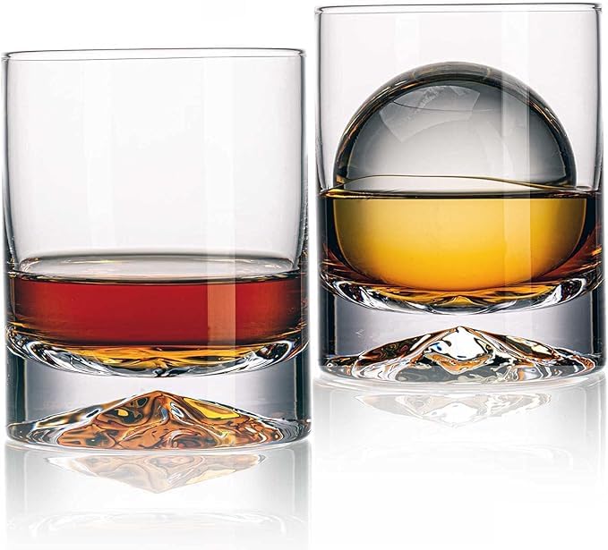 Image of PrimeWorld Hand Blown Crystal Double Old Fashioned Cocktail Set of 6pcs-300ml, Solid Whiskey Glasses, Rocks Glasses, Lowball Glasses - Perfect Size for Oversized Ice Cubes