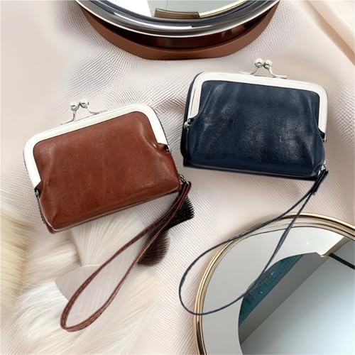 Retro Short Wallet Clip Edge Accordion Card Holder Large Capacity Iron Clip Coin Purse Lipstick Bag(Blue)4