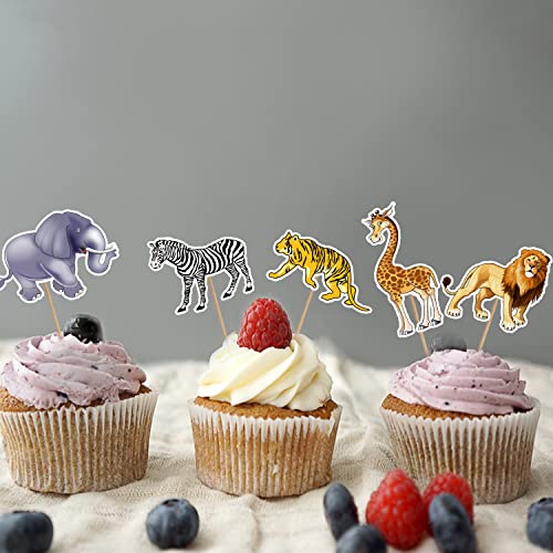Image of Party Propz 14pcs Jungle Theme Cake Topper - Cupcake Toppers, Forest Pick, Animal Theme Birthday Decoration, Earth Tones