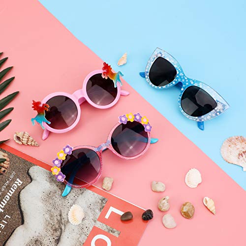 Kids Sunglasses 3pcs, Unicorn Round Shaped Snowflake Cute Party Dress up Costume Glasses for Girls Boys Age 3-104