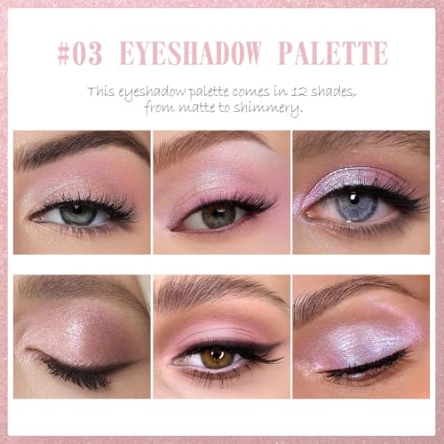 Image of SUAKE Nude Pink Eyeshadow Palette, Matte & Shimmer, High Pigmented 12 Colors Brown Purple Eye Shadow Primers for Eye Makeup, Korean Powder Palet de sombras de ojos (03# Ice Cream)