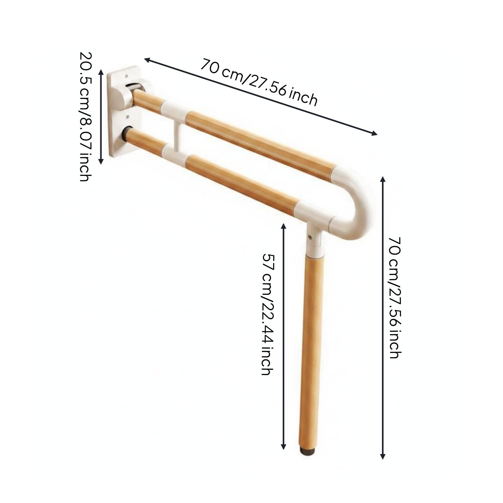 Amagogo Soporte Plegable para Inodoro Barra de Apoyo Pasamanos Asidero Abatible de Ahorro de Espacio con Empuñadura Segura Adecuado para Baño Familiar Aseo, 70CM