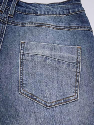 Image of Flamingals Women's Straight Leg Jeans Mid Rise Button Fly Stretchy Wash Stitch Detail 90s Casual Trendy Denim Jeans